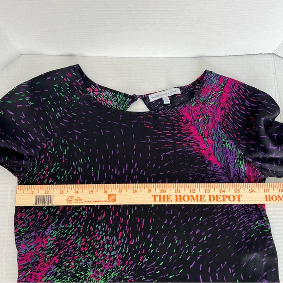 Chic Artistic Feminine 100% Silk Charmeuse Blouse Black & Vivid Print Women’s S - Picture 5 of 10